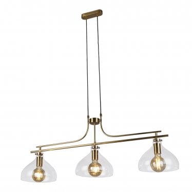 Margarita 3 Light Bar Pendant - Brass Metal & Glass