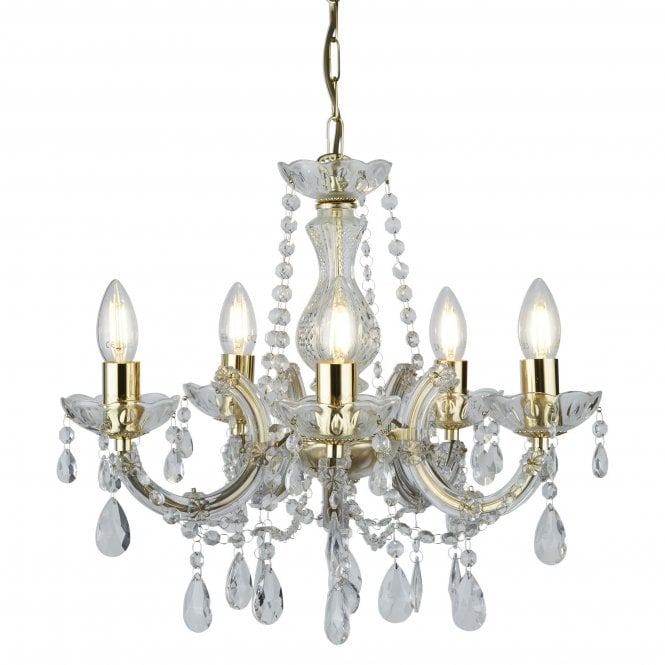 Searchlight Lighting Searchlight Lighting Marie Therese 5 Light Chandelier - Polished Brass & Clear Crystal Glass