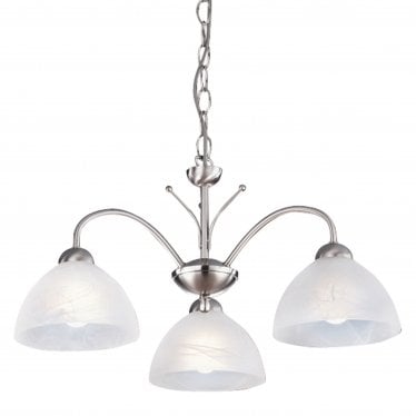 Milanese Satin Silver 3 Light Ceiling Fitting With Alabaster Glass