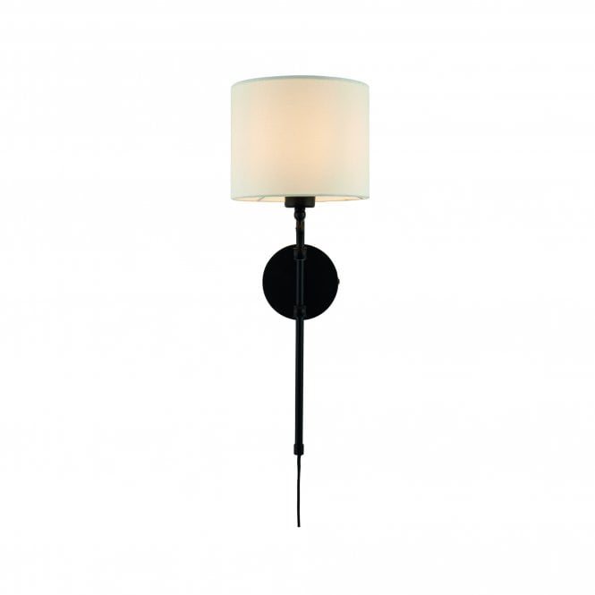 Searchlight Lighting Searchlight Lighting Munich Adjustable Wall Light - Matt Black & Linen Shade