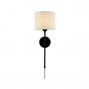 Munich Adjustable Wall Light - Matt Black & Linen Shade