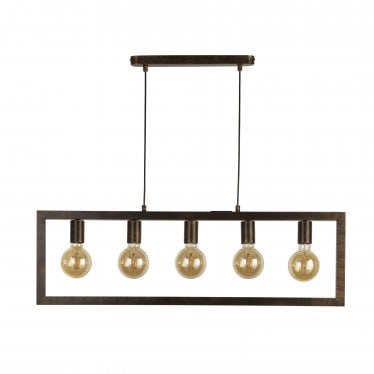 Oblong 5 Light Ceiling Pendant - Rustic Brown