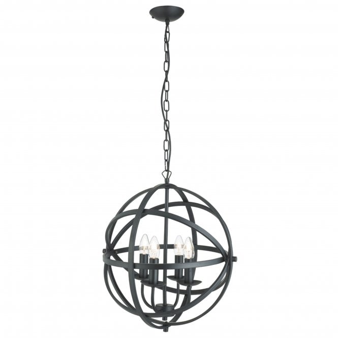 Searchlight Lighting Searchlight Lighting Orbit 4 Light Cage Frame Orb Pendant, Matt Black