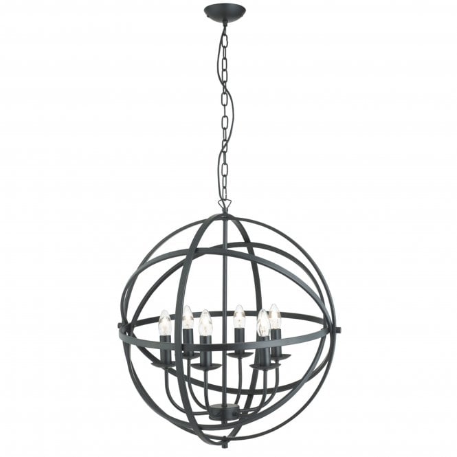 Searchlight Lighting Searchlight Lighting Orbit 6 Light Cage Frame Orb Pendant, Matt Black