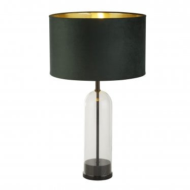 Oxford Table Lamp - Black, Glass, Marble & Green Velvet