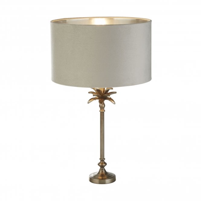 Searchlight Lighting Searchlight Lighting Palm Table Lamp - Antique Nickel & Grey Velvet Shade