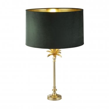 Palm Table Lamp - Satin Brass & Green Velvet Shade