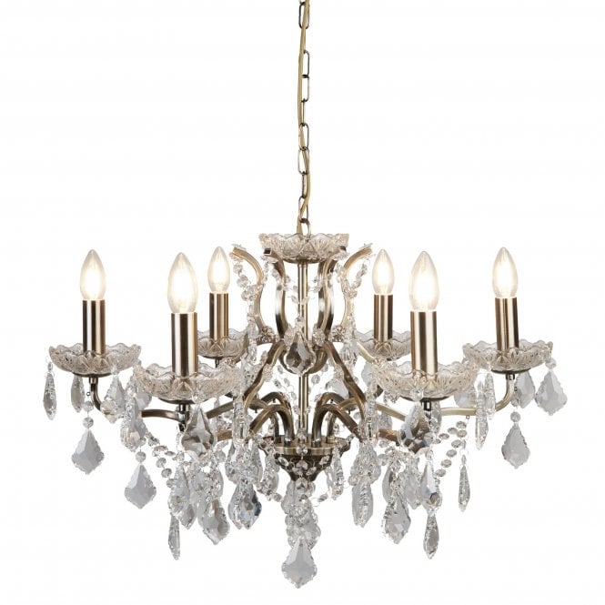 Searchlight Lighting Searchlight Lighting Paris 6 Light Chandelier - Antique Brass & Clear Crystal Drops