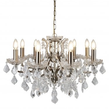 Paris 8 Light Chandelier - Antique Brass & Clear Crystal Drops