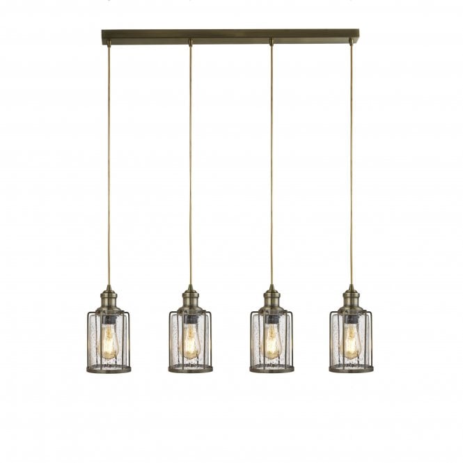 Searchlight Lighting Searchlight Lighting Pipes 4 Light Bar Pendant, Antique Brass With Seeded Glass