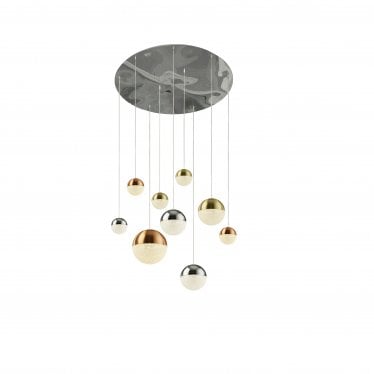 Planets 9 Light Multidrop - Copper, Chrome, Brass & Crystal Sand