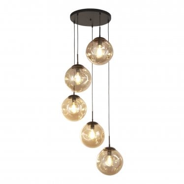 Punch 5 Light Multi-Drop - Black Metal & Champagne Punched Glass