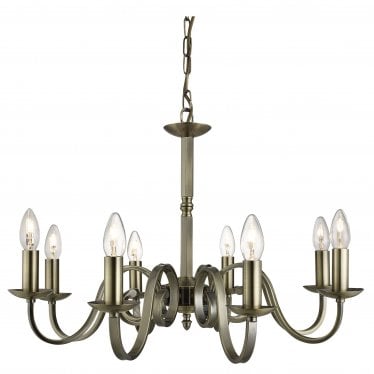 Richmond 8 Light Ceiling Fitting With Candle Style Sconces - Antique Brass