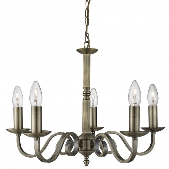 Searchlight Lighting Searchlight Lighting Richmond Antique Brass 5 Light Ceiling Fitting With Candle Style Sconces