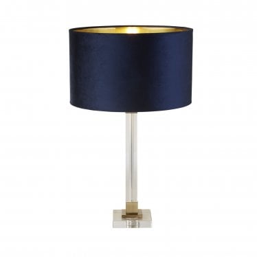 Scarborough Table Lamp - Crystal, Brass & Navy Velvet