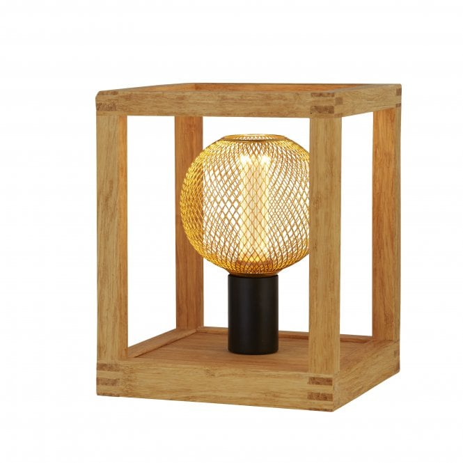 Searchlight Lighting Searchlight Lighting Square Table Lamp - Natural Wood & Black