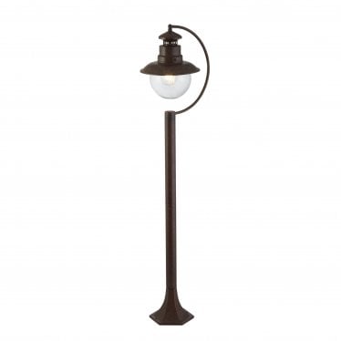 Station 1100mm Outdoor Garden Post - Rustic Brown & Glass - IP44