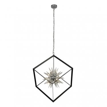 Stellar 6 Light Ceiling Pendant - Black & Crystal Glass