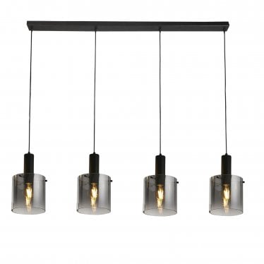 Sweden 4 Light Bar Pendant - Black & Smoked Ombre Glass