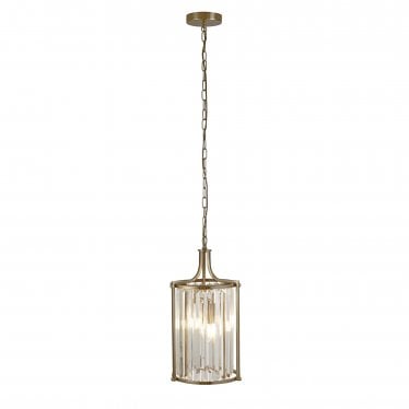 Victoria 2 Light Pendant - Antique Brass & Clear Crystal