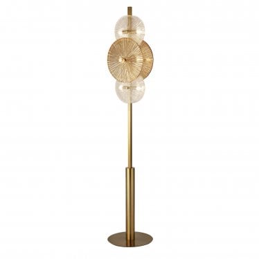 Wagon Wheel 6 Light Floor Lamp - Bronze, Clear & Amber Glass