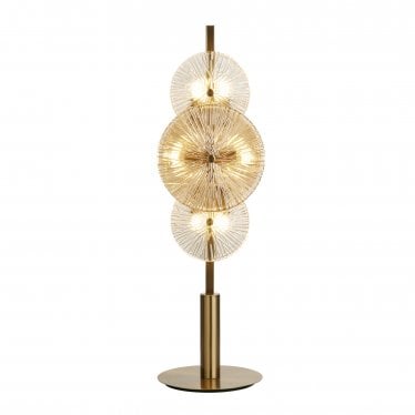 Wagon Wheel 6 Light Table Lamp - Bronze, Clear & Amber Glass