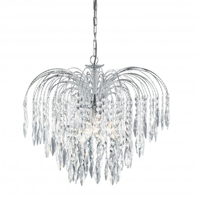 Searchlight Lighting Searchlight Lighting Waterfall Chrome 5 Light Pendant Fitting With Crystal Buttons & Drops