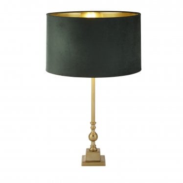 Whitby Table Lamp - Antique Brass & Green Velvet Shade