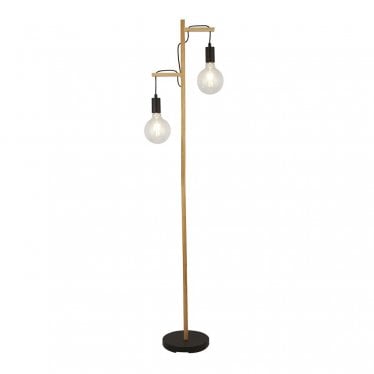 Woody 2 Light Floor Lamp - Natural Wood & Black