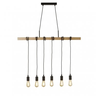 Woody 6 Light Bar Pendant - Natural Wood & Black