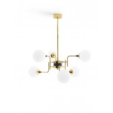 Galassia 6 Light Pendant - Gold & White Glass