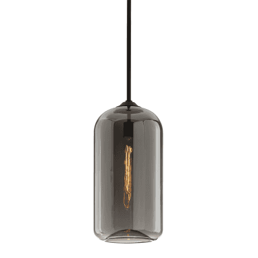 District Large 1 Light Pendant - Satin Black & Smoked Glass