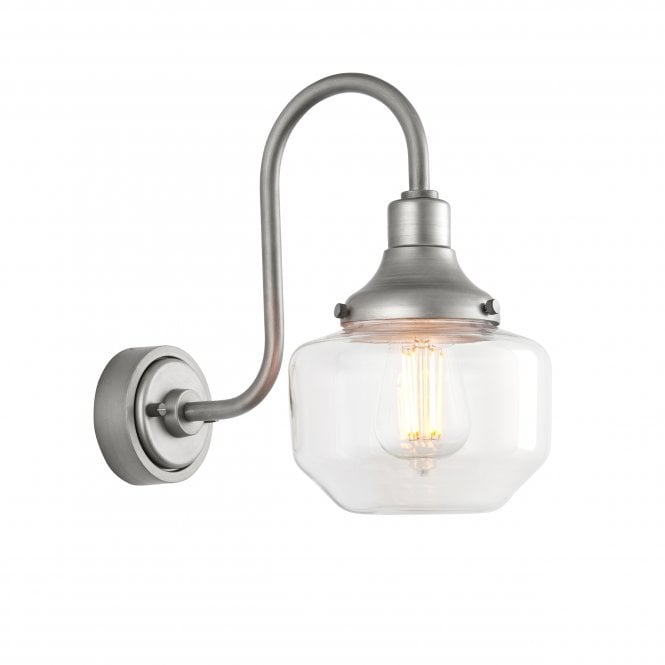 Utopia Lighting Utopia Lighting Amble Swan Neck Single Wall Light - Aged Pewter & Clear Glass