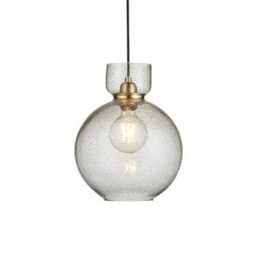 Cosmos 1 Light Pendant - Brass & Clear Bubble Glass