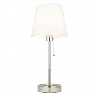 Eton Vanity Table Lamp - Bright Nickel & Vintage White Tapered Shade