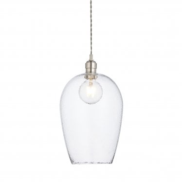 Finesse Large Single Pendant - Bright Nickel Plate & Clear Hammered Glass