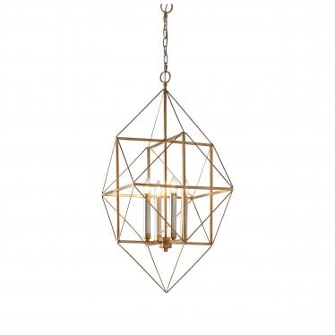 Frame 4 Light Pendant - Antique Gold With Silver Leaf - 57cm Diameter