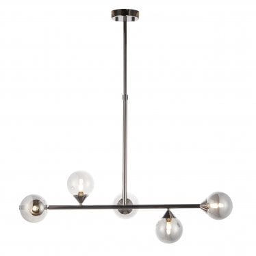 Hazy Linear Ceiling Pendant - Matt Black & Smokey Mirror Glass