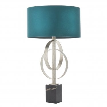 Interlink Table Lamp - Antique Silver Leaf With Teal Shade