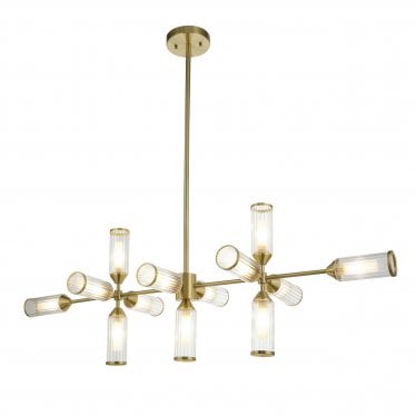 Matrix 13 Light Linear Pendant - Satin Brass Plate with Clear & Frosted Glass