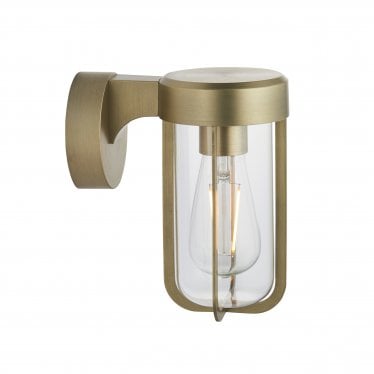 Pluto IP44 Wall Light - Brushed Gold And Clear Glass - E27