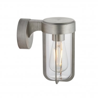 Pluto IP44 Wall Light - Brushed Silver And Clear Glass - E27