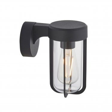 Pluto IP44 Wall Light - Matt Black And Clear Glass - E27