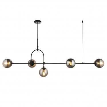 Sphere 5 Light Linear Pendant - Matt Black & Smoked Mirror Glass